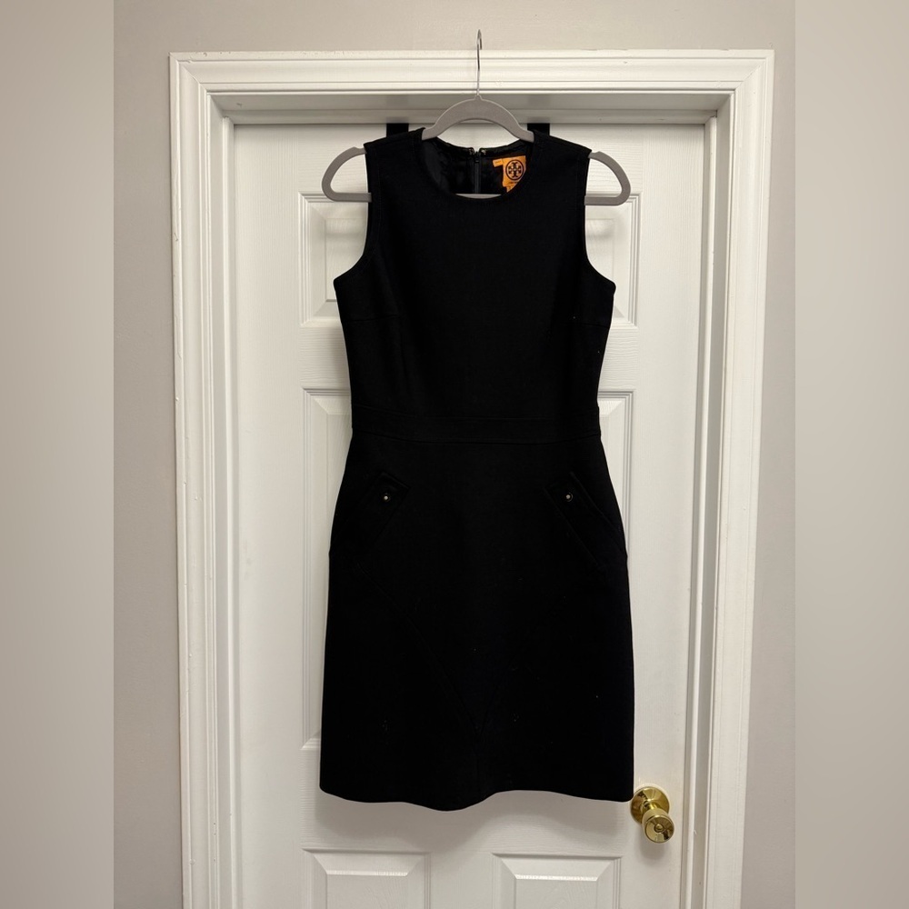 TORY BURCH Dress Sheath Career Wool Blend Sleeveless Modest Black Size 8